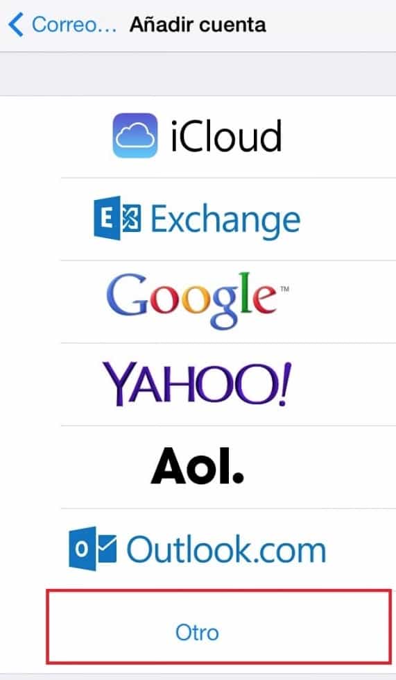 Configurar correo corporativo en iPhone - Añadir cuenta "otros"
