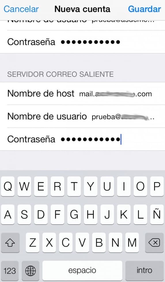 Configurar correo corporativo en iPhone - Nueva cuenta servidor saliente